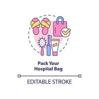 Pack hospital bag concept icon. Preparing for baby abstract idea thin line illustration. Gather essentials for hospital stay. Clinic admission. Vector isolated outline color drawing. Editable stroke