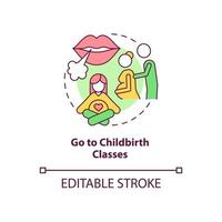 Go to childbirth classes concept icon. Partner support during pregnancy abstract idea thin line illustration. Attending antenatal courses. Vector isolated outline color drawing. Editable stroke
