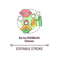 Go to childbirth classes concept icon. Partner support during pregnancy abstract idea thin line illustration. Attending antenatal courses. Vector isolated outline color drawing. Editable stroke