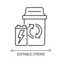 Container for battery disposal linear icon. Recycling and reuse. Electronic waste bin. Thin line customizable illustration. Contour symbol. Vector isolated outline drawing. Editable stroke