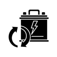 Recyclable lead-acid batteries black glyph icon. Car accumumlator recycling. Rechargeable energy cell. Environment protection. Silhouette symbol on white space. Vector isolated illustration