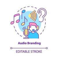 Audio branding concept icon. Sounds and music associated with company. Identity creation. Sonic branding abstract idea thin line illustration. Vector isolated outline color drawing. Editable stroke