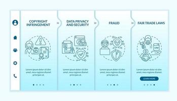 Digital entrepreneurship risks onboarding vector template. Responsive mobile website with icons. Web page walkthrough 4 step screens. Copyright infringement color concept with linear illustrations