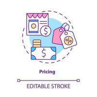 Pricing concept icon. Costs and discounts. Selling strategy. Customer attractive offer. Product value abstract idea thin line illustration. Vector isolated outline color drawing. Editable stroke
