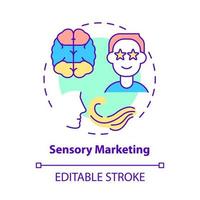 Sensory marketing concept icon. Sound and scent advertising. Visual branding. Appealing customers senses abstract idea thin line illustration. Vector isolated outline color drawing. Editable stroke