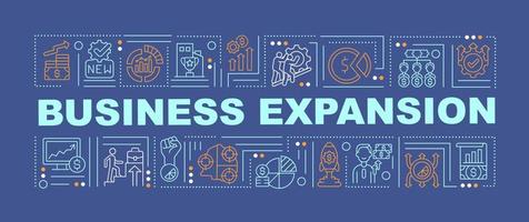 Business expand word concepts banner. Company financial growth. Infographics with linear icons on blue background. Isolated creative typography. Vector outline color illustration with text