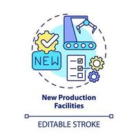 New production facilities concept icon. Business growth abstract idea thin line illustration. Renewed equipment. Manufacturing automation. Vector isolated outline color drawing. Editable stroke