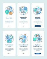 Business expansion onboarding mobile app page screen set. Internal and external walkthrough 3 steps graphic instructions with concepts. UI, UX, GUI vector template with linear color illustrations