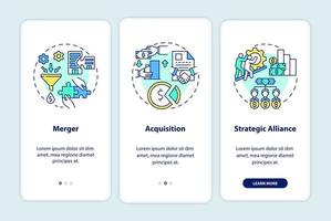 External expansion onboarding mobile app page screen. Business development walkthrough 3 steps graphic instructions with concepts. UI, UX, GUI vector template with linear color illustrations