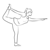 young girl yoga pose lineart vector illustration