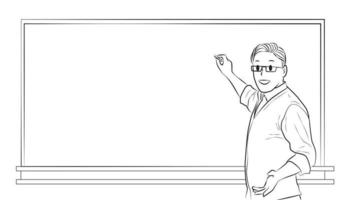 Male teacher write on the board line art illustration vector