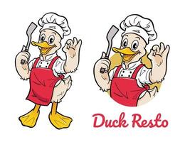 lindo personaje de dibujos animados de pato con uniforme de chef vector