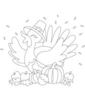 Turkey Happy thanksgiving Coloring page. Black and white vector illustration.