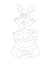 personaje de dibujos animados de conejo de pascua en contorno blanco y negro. conejo de Pascua para colorear página, lindo conejito coloreando hermosos regalos de vacaciones con pinturas brillantes y coloridas y un arte vector
