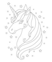 vector de unicornios. página de libro para colorear unicornio. fondo de los niños. página para colorear unicornio. dibujos animados de pony mágico. dibujar animales. Página para colorear de animales. vectores de animales lindo unicornio con flores.