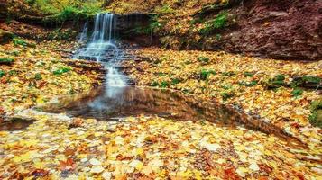 hermosa cascada en el paisaje otoñal del bosque. mundo de la belleza foto