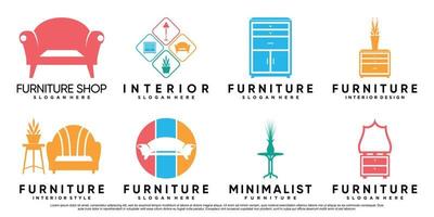 conjunto de muebles o diseño de logotipo interior con concepto creativo vector premium