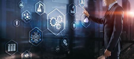 3D Virtual screen dashboard with project management with icons of scheduling communication photo