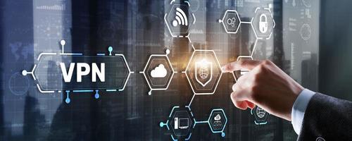 Virtual private network VPN. Provides privacy, anonymity and security to users by creating a private network connection across a public network connection photo