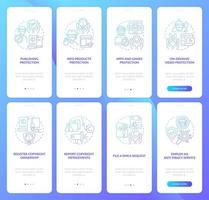 Intellectual property protection onboarding mobile app page screen set. Ownership walkthrough 4 steps graphic instructions with concepts. UI, UX, GUI vector template with linear color illustrations