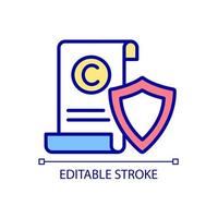 Copyright policy RGB color icon. Copyrighted material security. Protecting exclusive rights. Intellectual property control. Isolated vector illustration. Simple filled line drawing. Editable stroke