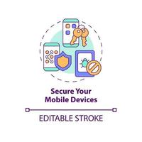 Mobile devices security concept icon. Secure mobile internet connection. Personal data protection online abstract idea thin line illustration. Vector isolated outline color drawing. Editable stroke