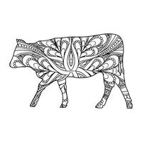 Mandala Cow coloring page vector