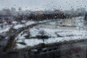 water drops in a window glass photo