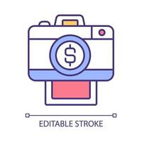 Making money with photography RGB color icon. Photographer career. Selling photos. Profitable profession. Earning extra cash. Isolated vector illustration. Simple filled line drawing. Editable stroke