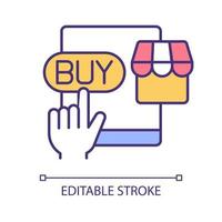 Online shopping experience RGB color icon. Purchasing goods through internet. E commerce. Buying items from marketplace. Isolated vector illustration. Simple filled line drawing. Editable stroke