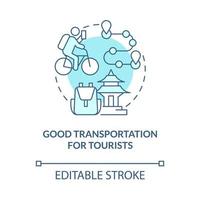 Good transportation for tourists blue concept icon. Bike sharing benefit abstract idea thin line illustration. Intra-destination mobility. Vector isolated outline color drawing. Editable stroke