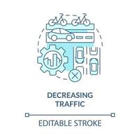 Decreasing traffic blue concept icon. Scooter sharing benefit abstract idea thin line illustration. Reducing road congestion. Smart mobility. Vector isolated outline color drawing. Editable stroke