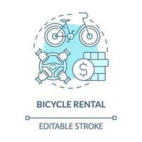 Bicycle rental blue concept icon. Bicycle sharing category abstract idea thin line illustration. Bike hire business. Free public bike rent. Vector isolated outline color drawing. Editable stroke