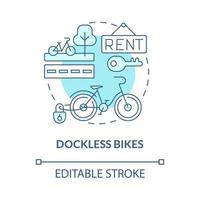 Dockless bikes blue concept icon. Bicycle sharing category abstract idea thin line illustration. Fourth generation. Bike-share system. Vector isolated outline color drawing. Editable stroke