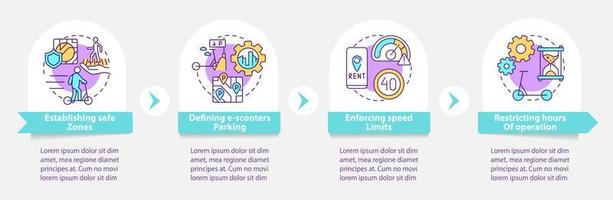 Bike sharing regulations vector infographic template. Speed limits presentation outline design elements. Data visualization with 4 steps. Process timeline info chart. Workflow layout with line icons