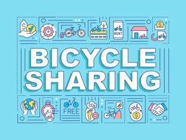 Bicycle sharing word concepts banner. Bike friendly city. Micromobility. Infographics with linear icons on blue background. Isolated creative typography. Vector outline color illustration with text