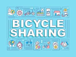 Bicycle sharing word concepts banner. Bike friendly city. Micromobility. Infographics with linear icons on blue background. Isolated creative typography. Vector outline color illustration with text