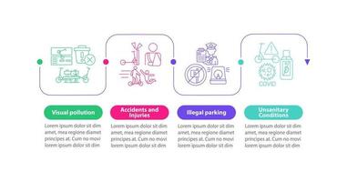 Scooter sharing issues vector infographic template. Illegal parking presentation outline design elements. Data visualization with 4 steps. Process timeline info chart. Workflow layout with line icons