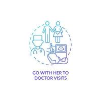 Go with her to doctor visits blue gradient concept icon. Partner support during pregnancy abstract idea thin line illustration. Pregnant woman routine check up. Vector isolated outline color drawing