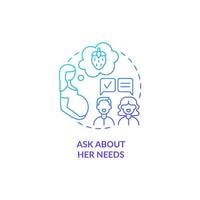 Ask about her needs blue gradient concept icon. Partner support during pregnancy abstract idea thin line illustration. Treating pregnant wife with care. Vector isolated outline color drawing