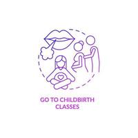 Go to childbirth classes purple gradient concept icon. Partner support during pregnancy abstract idea thin line illustration. Showing support during labor. Vector isolated outline color drawing