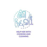 Help her with cooking and cleaning blue gradient concept icon. Support during pregnancy abstract idea thin line illustration. Meal prepping by husband. Vector isolated outline color drawing