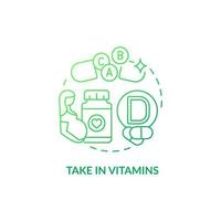 Take in vitamins green gradient concept icon. Pregnancy diet abstract idea thin line illustration. Support fetus development. Major birth defects prevention. Vector isolated outline color drawing