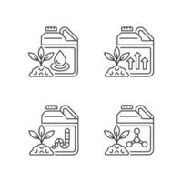 Liquid supplements linear icons set. Fluid fertilizer for ground and roots. Organic, chemical additives. Customizable thin line contour symbols. Isolated vector outline illustrations. Editable stroke