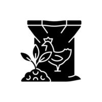 Chicken poultry manure black glyph icon. Plants and crops organic nourishing. Growth and fertility increasing. Ground additive. Silhouette symbol on white space. Vector isolated illustration