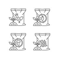 Byproduct fertilizers linear icons set. Organic supplements for soil. Natural powder additives. Customizable thin line contour symbols. Isolated vector outline illustrations. Editable stroke