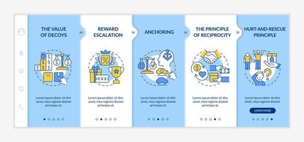 Neuromarketing canons onboarding vector template. Responsive mobile website with icons. Web page walkthrough 5 step screens. Customer decoy and anchoring color concept with linear illustrations