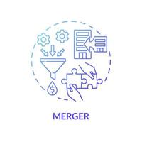 Merger blue gradient concept icon. External expansion abstract idea thin line illustration. Fusion of two companies into one. Business alliance. Vector isolated outline color drawing