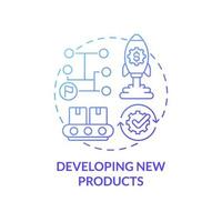 Developing new products blue gradient concept icon. Internal business growth abstract idea thin line illustration. Process from idea to manufacturing. Vector isolated outline color drawing