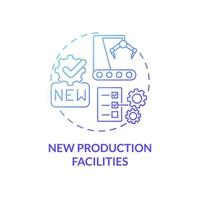 New production facilities blue gradient concept icon. Business growth abstract idea thin line illustration. Renewed equipment. Manufacturing automation. Vector isolated outline color drawing